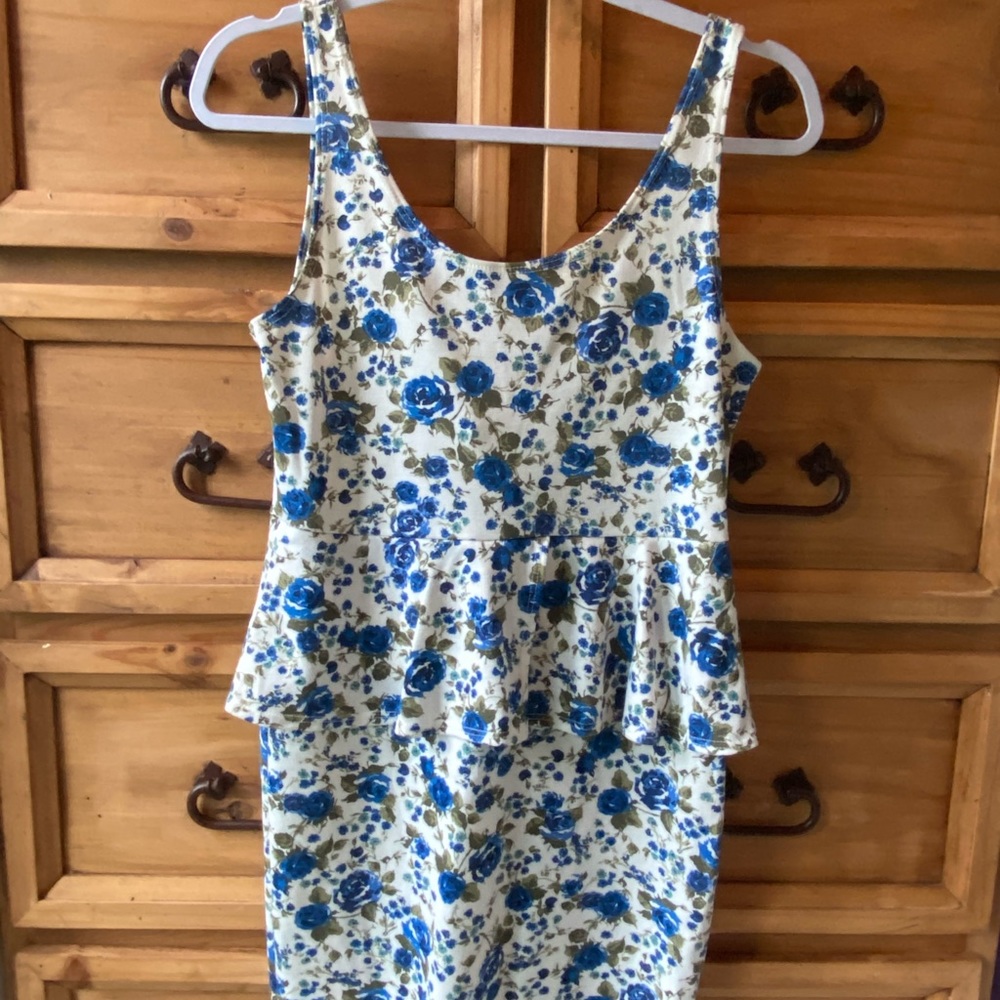 Blue floral peplum body-con dress